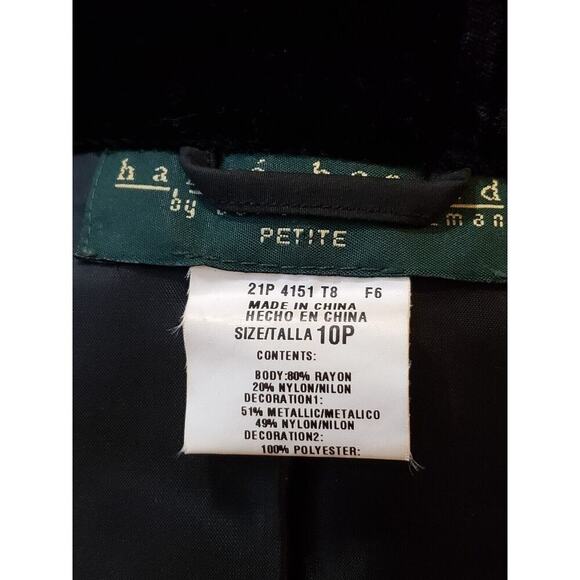 Harve Benard Womens Black Velvet Floral Embroidered Sequin Zip Blazer Jacket 10P - Picture 8 of 14